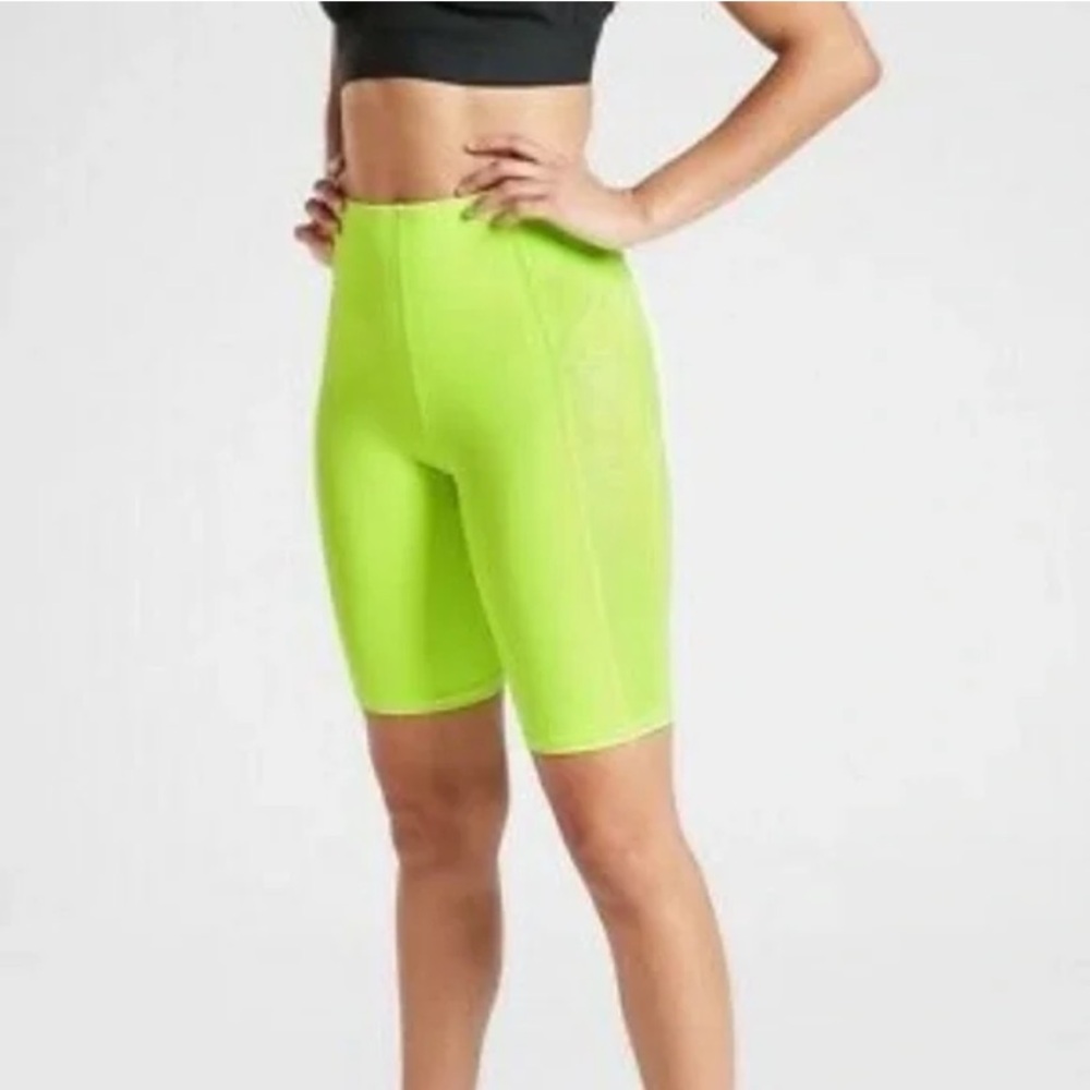 Athleta Stay Fly neon yellow 9” bike shorts, activewear